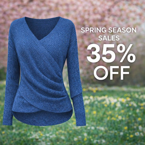 "Women's Aurora wrap top with V-neck - front view"