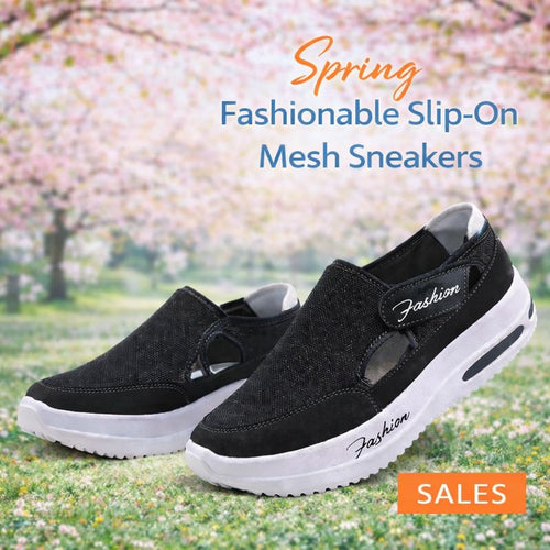  "Women's slip-on mesh sneakers - lightweight breathable design, perfect for summer casual wear"