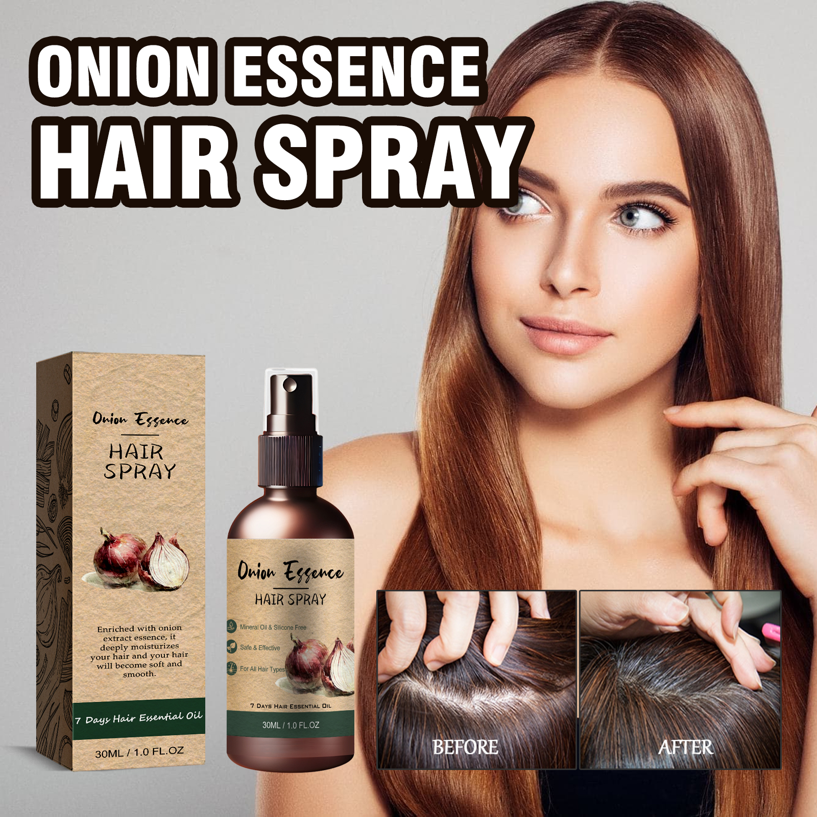 AMZ Onion Essence Hair Spray, Repair Dry Hair Improve Short-Tempered Disposable Nourish Hair Oil - Image 2