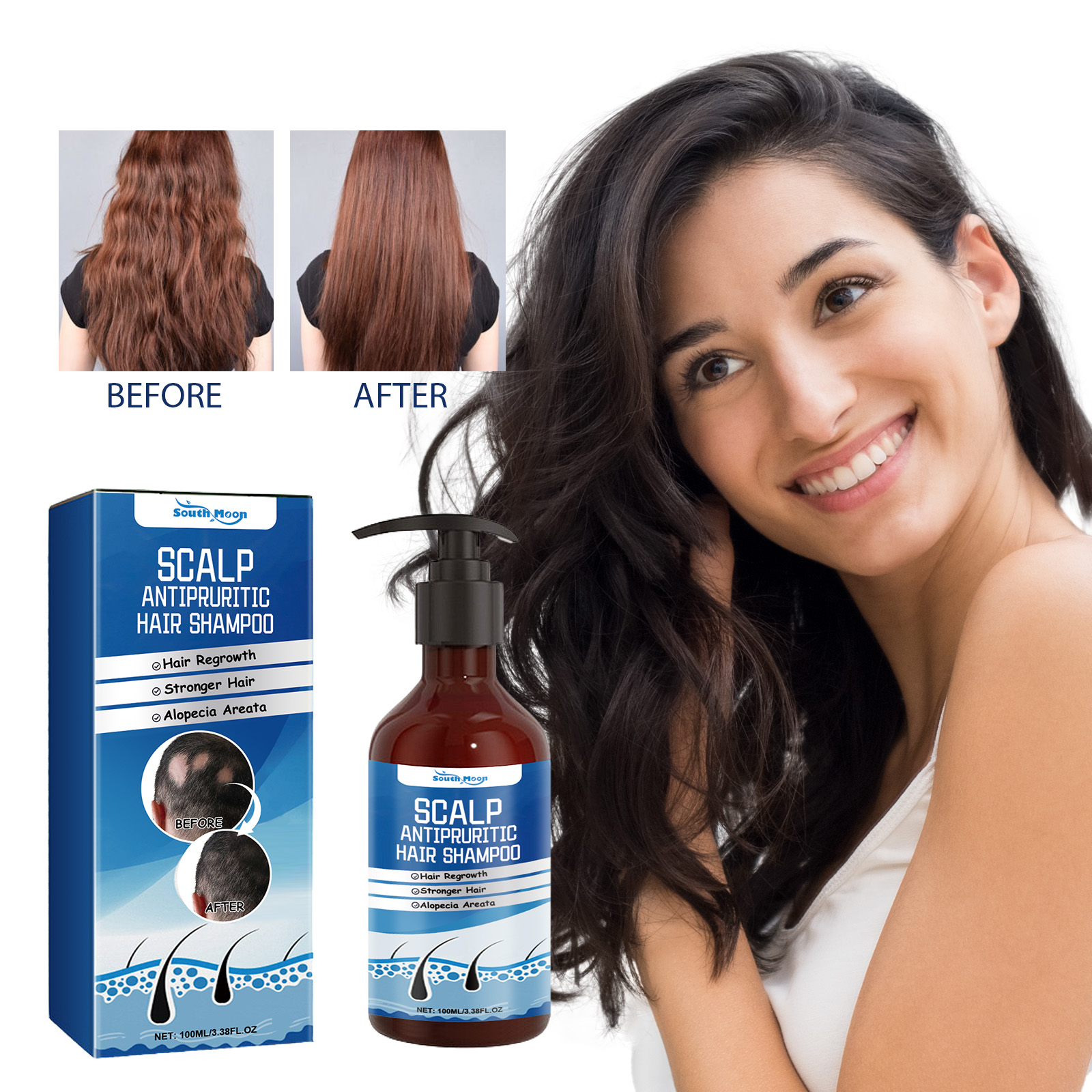 Scalp Antipruritic Hair Shampoo, Smoothing Hair And Moisturizing Scalp Dense Hair Anti-Fixative Shampoo - Afbeelding 3