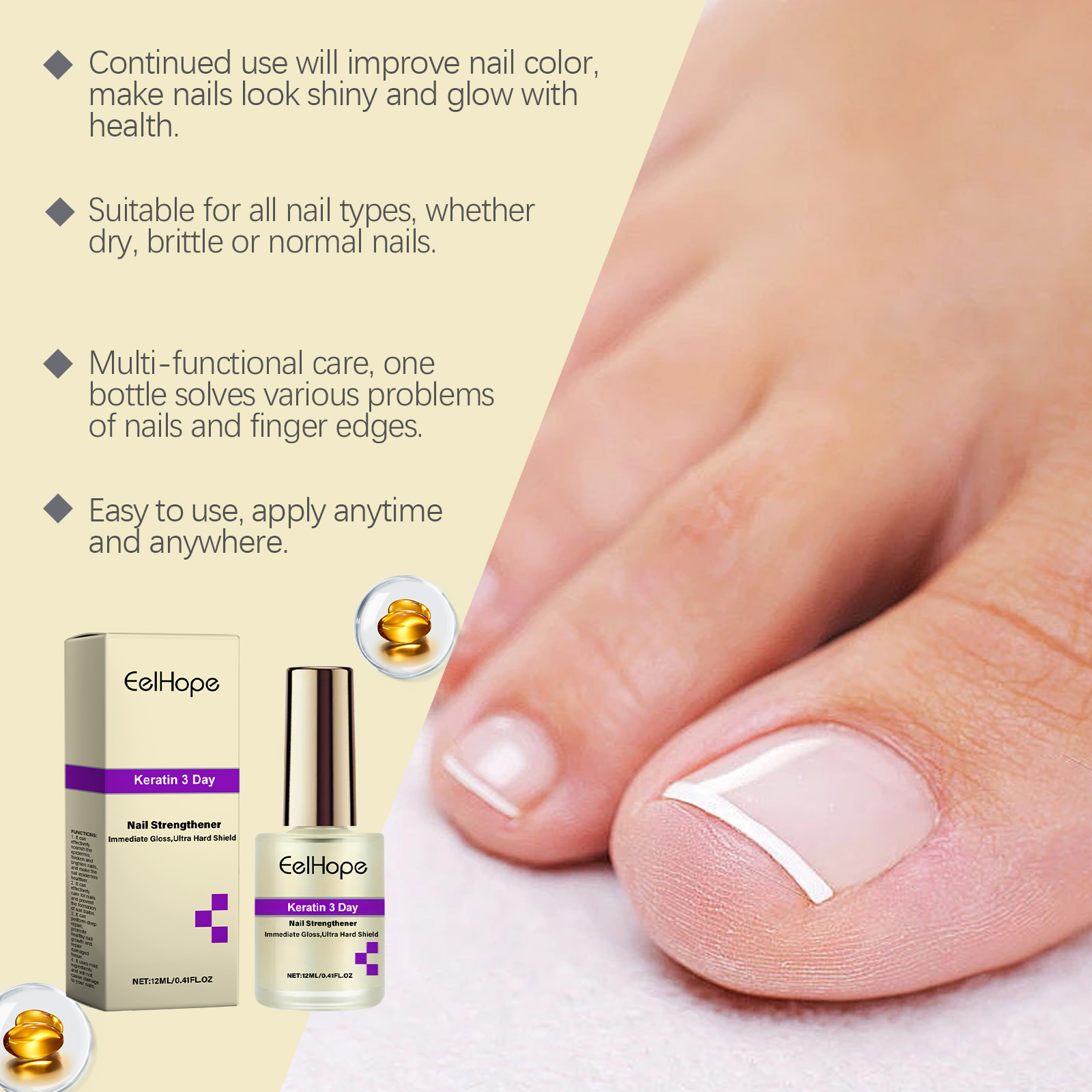 Eelhope Nail Care Solution Hand, Foot, And Nail Exfoliating Soft Nail Moisturizing And Brightening Nail Care Essence - Image 3