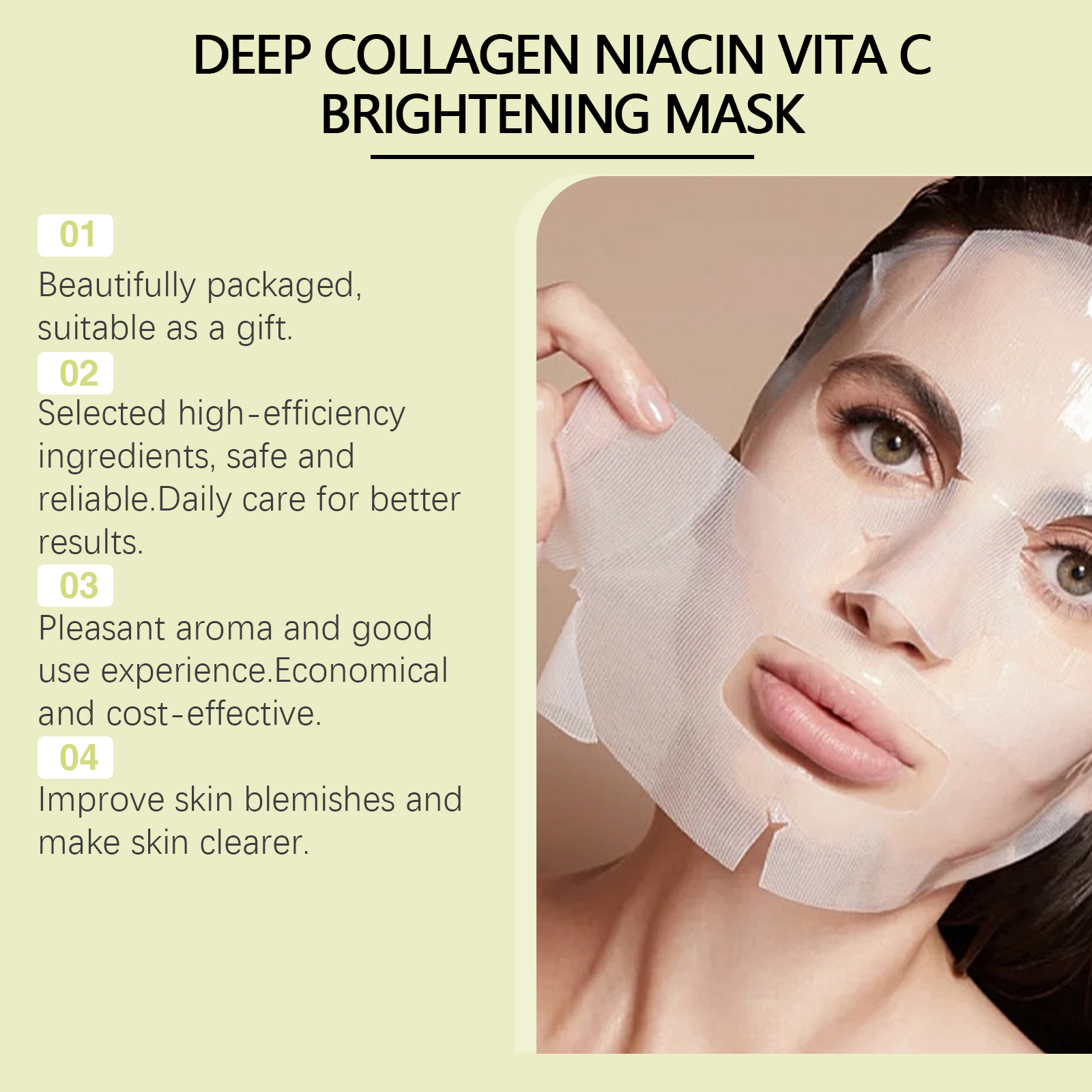 Hoygi Nicotinic Acid Vitamin C Whitening Mask (Bag) Facial Moisturizing, Hydrating, Tender, Anti-Wrinkle, Repairing And Brightening Skin Care Mask - Image 4