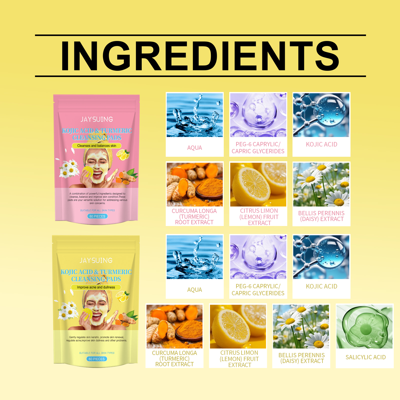 Jaysuing Kojic Acid And Turmeric Balanced Water-Oil Cleansing Pad, Gently Cleanses The Skin's Keratin Layer, Softly Purifies And Soothes The Skin Cleansing Pad - Image 5