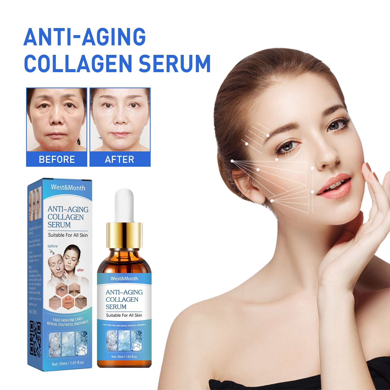 West&Month Collagen Facial Essence Reduces Fine Lines, Tightens Skin And Improves Dull Skin - Afbeelding 3