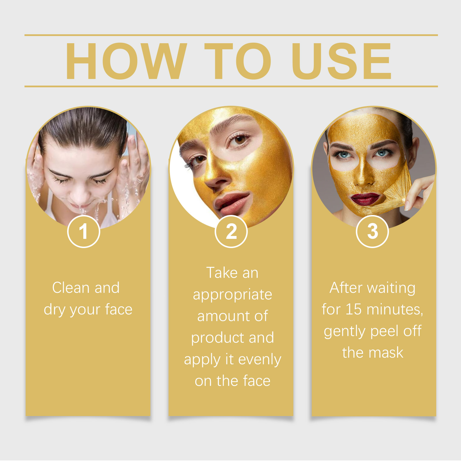 OUHOE Gold Facial Cleansing Mask, Moisturizing Daily Skin Care Moisturizing Facial Tear Hydrating Mask - Image 6