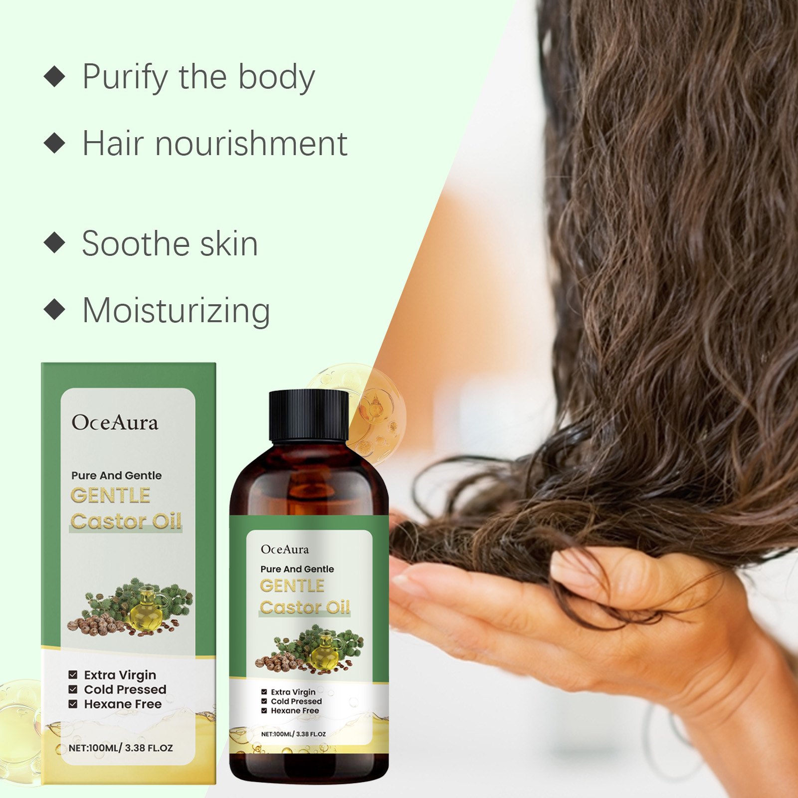 OceAura Multi-Effect Castor Oil Gentle Moisturizing, Hydrating And Repairing Skin And Nourishing Hair Follicles Multi-Effect Essential Oil - Image 3