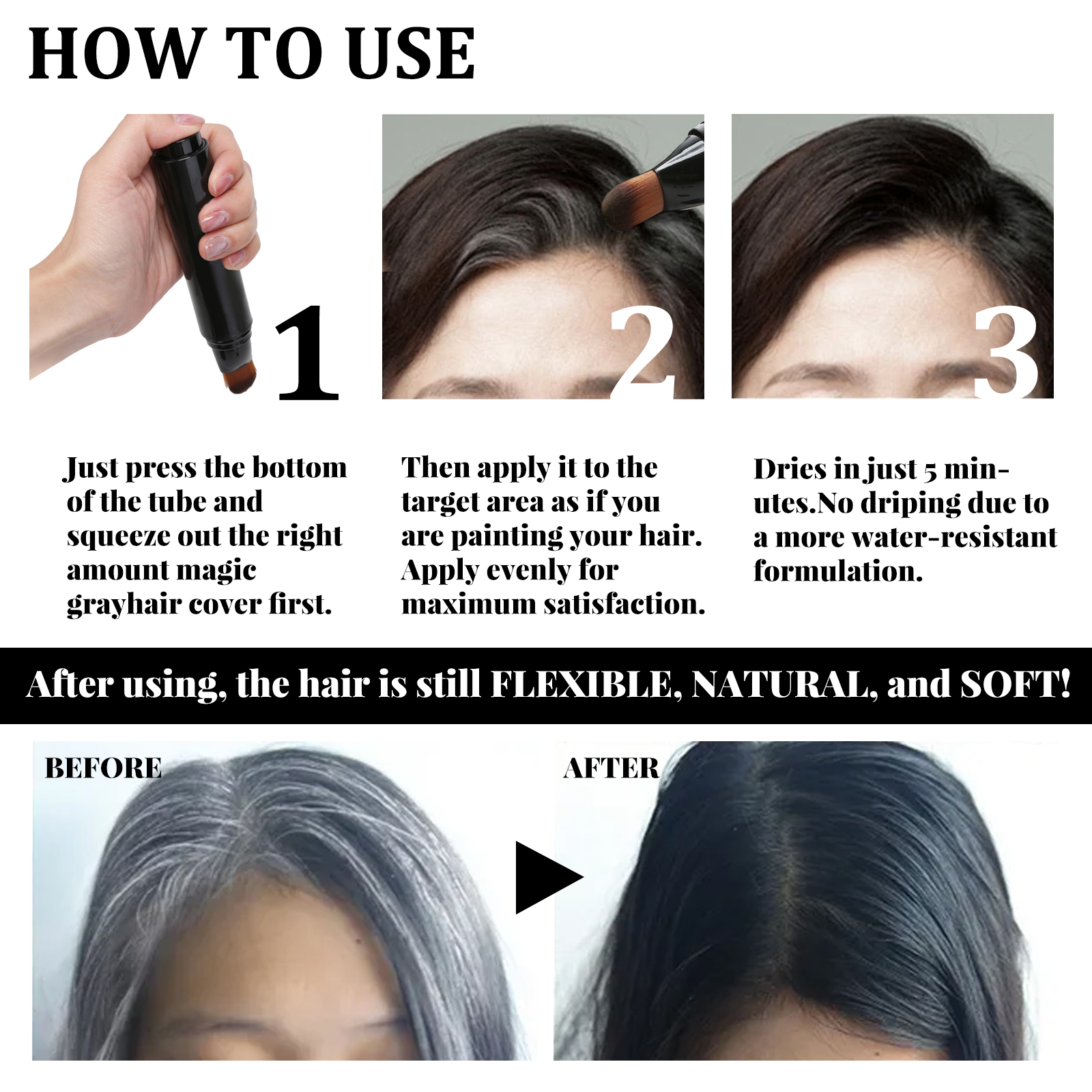 Disposable Plant Hair Stick, Hair Without Damage Repair Color Black Brown Quick White Hair Cover Stick - Image 6