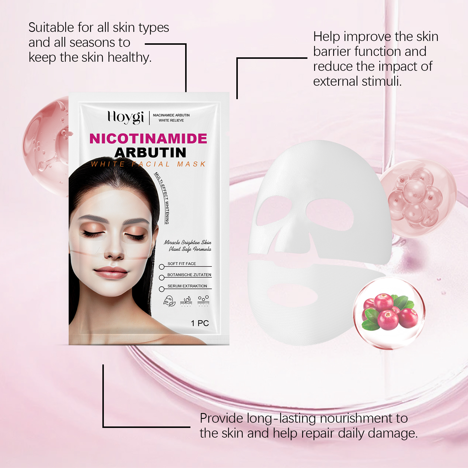 Hoygi Nicotinamide Arbutin Moisturizing Mask (Bag) Facial Skin Hydrating, Moisturizing, Firming And Nourishing Essence Mask - Image 3