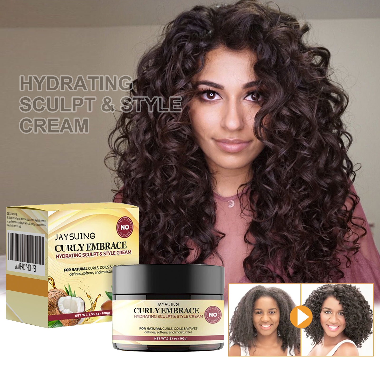 Moisturizing Styling Cream, Fluffy Curly Hair Styling, Hydrating And Glossy Frizzy Hair Repair Cream - Image 2
