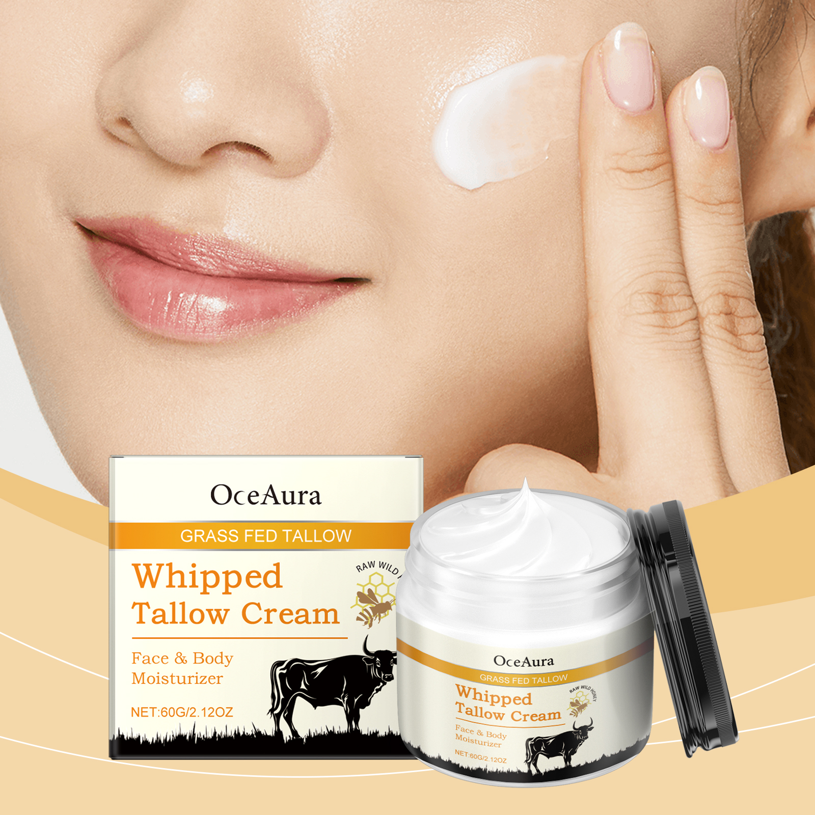 OceAura Tallow Honey Moisturizer, Hydrates And Moisturizes Smooth Skin And Facial Dry Care Nourishing Cream - Image 2