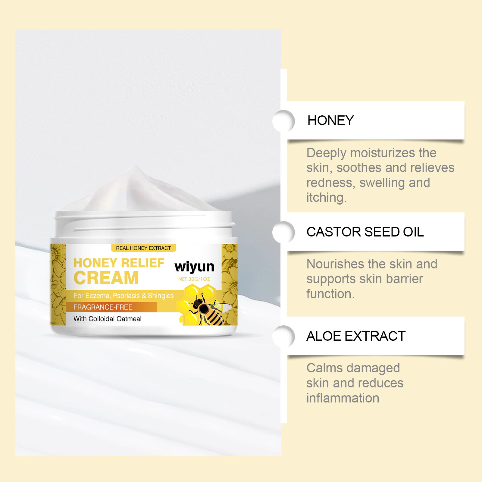 Wiyun Honey Skin Care Cream Nourishes And Protects Skin, Body, Hands And Feet, Moisturizes And Restores Skin - Afbeelding 3