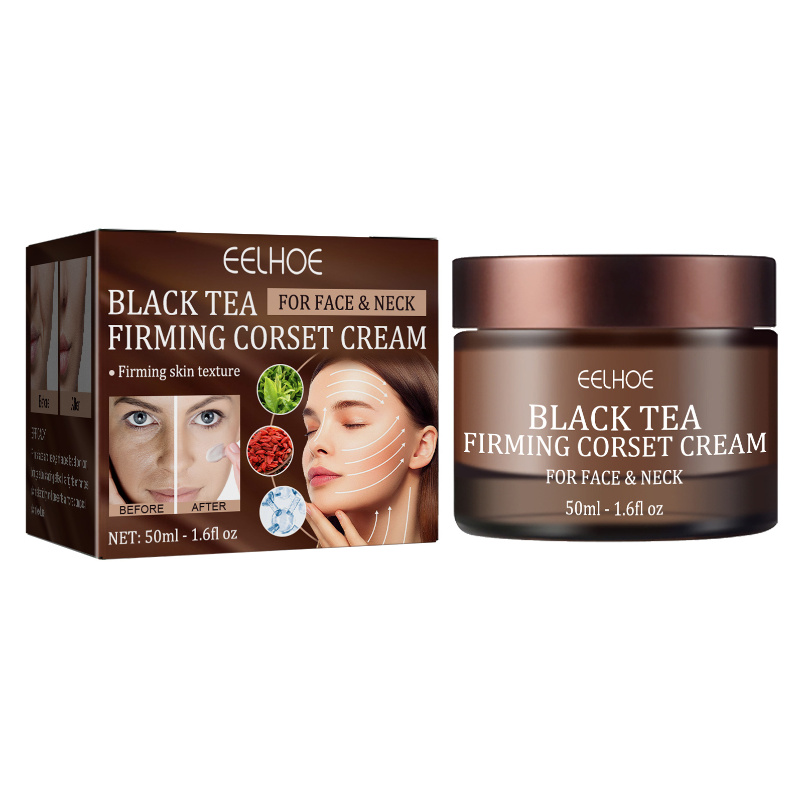 EELHOE Black Tea Firming Moulding Face Cream, Moisturizing Softening Skin Firming Shrinking Pore Face Cream - Image 3