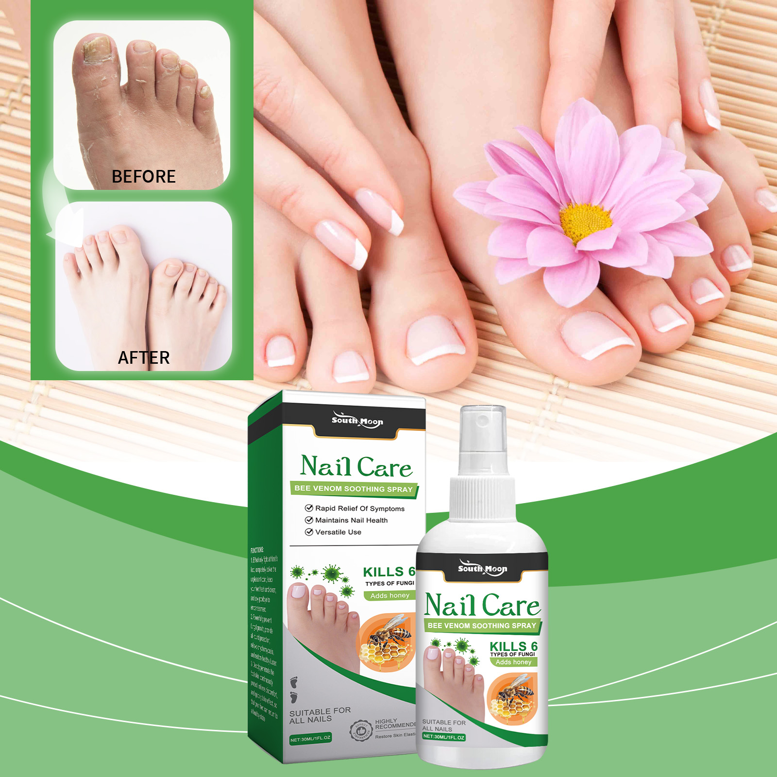 South Moon Nail Care Spray, Gentle Odor Relief Repair Nail Shine Essence Spray - Image 2