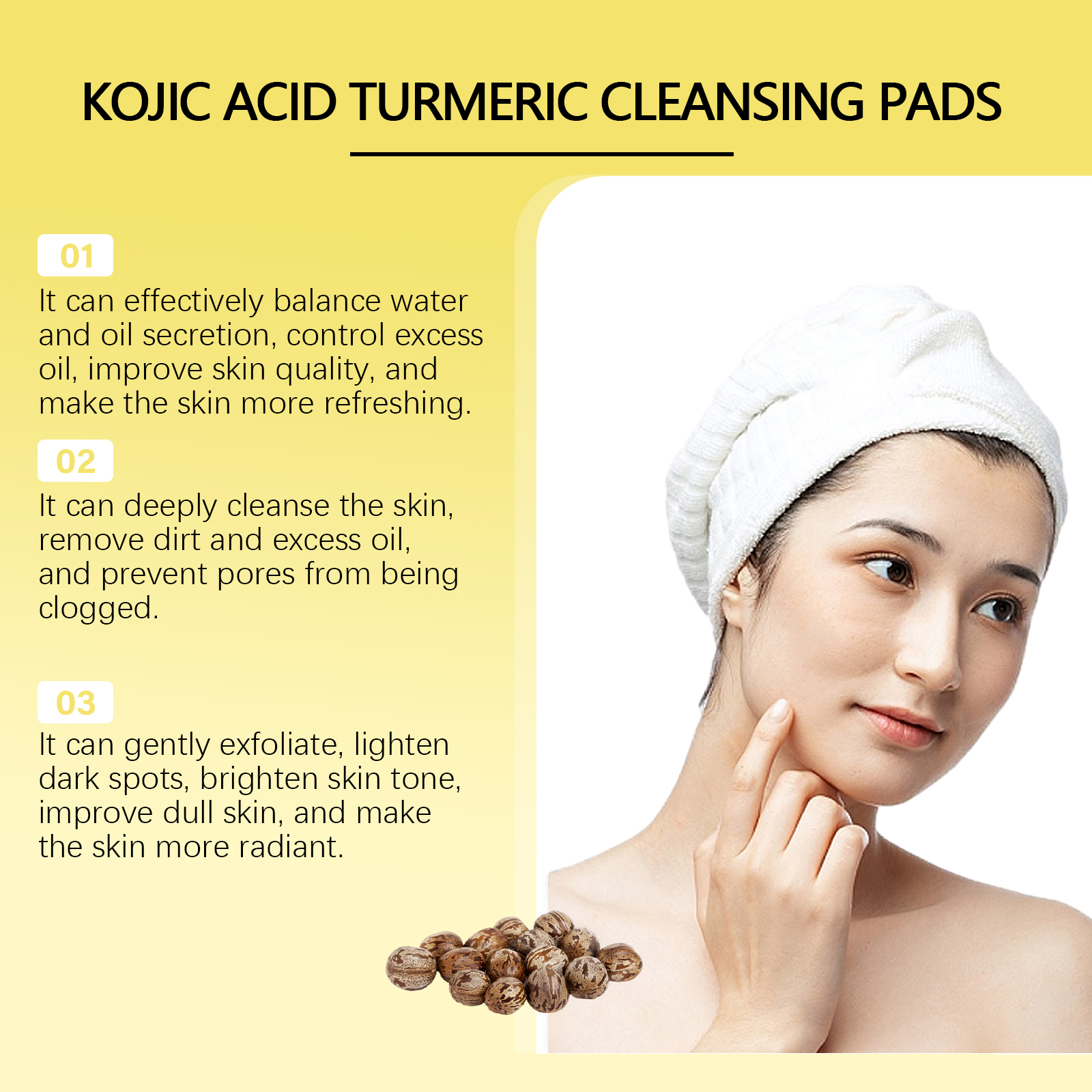 Jaysuing Kojic Acid And Turmeric Balanced Water-Oil Cleansing Pad, Gently Cleanses The Skin's Keratin Layer, Softly Purifies And Soothes The Skin Cleansing Pad - Image 4