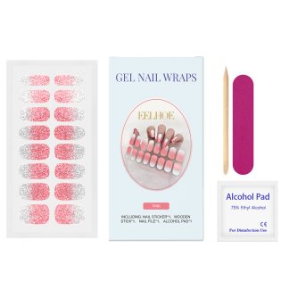 EELHOE Soft Gel Nail Sticker Set (Shiny Pink) Semi-Baked Nail Paper, Fresh And Shiny Minimalist Style Soft Nail Stickers