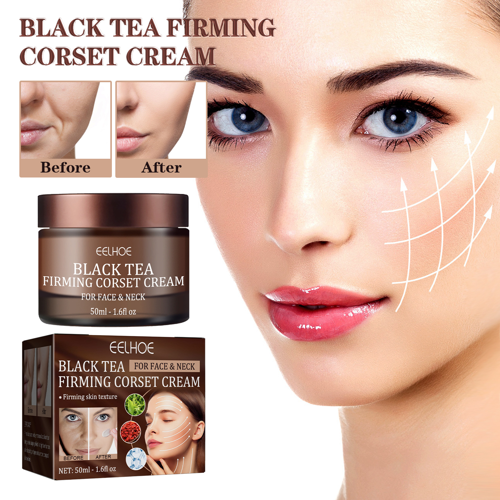 EELHOE Black Tea Firming Moulding Face Cream, Moisturizing Softening Skin Firming Shrinking Pore Face Cream - Image 2