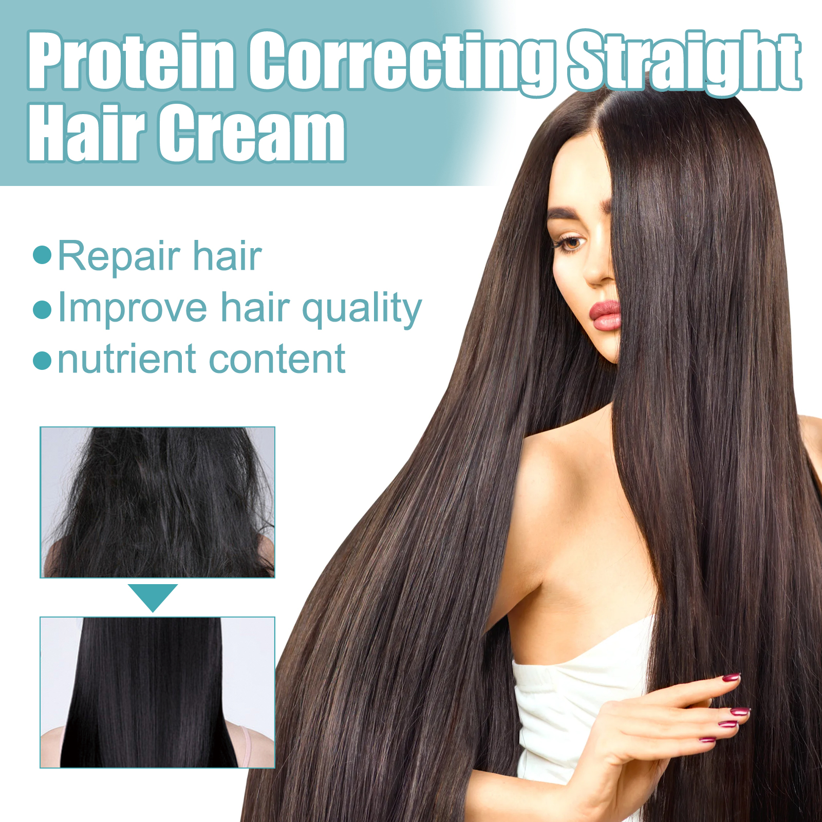 West&Month Protein Correcting Straight Hair Cream, Straighten-free Hair Treatment Repairs Damaged Smoothness Hair Cream - Image 5