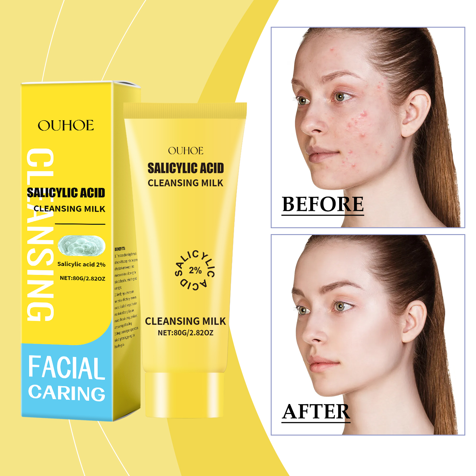 OUHOE Salicylic Acid Cleanser, Moisturizing Gentle Moisturizing Oil Control Cleanser Thick Foam Moisturizing And Not Tight - Image 2