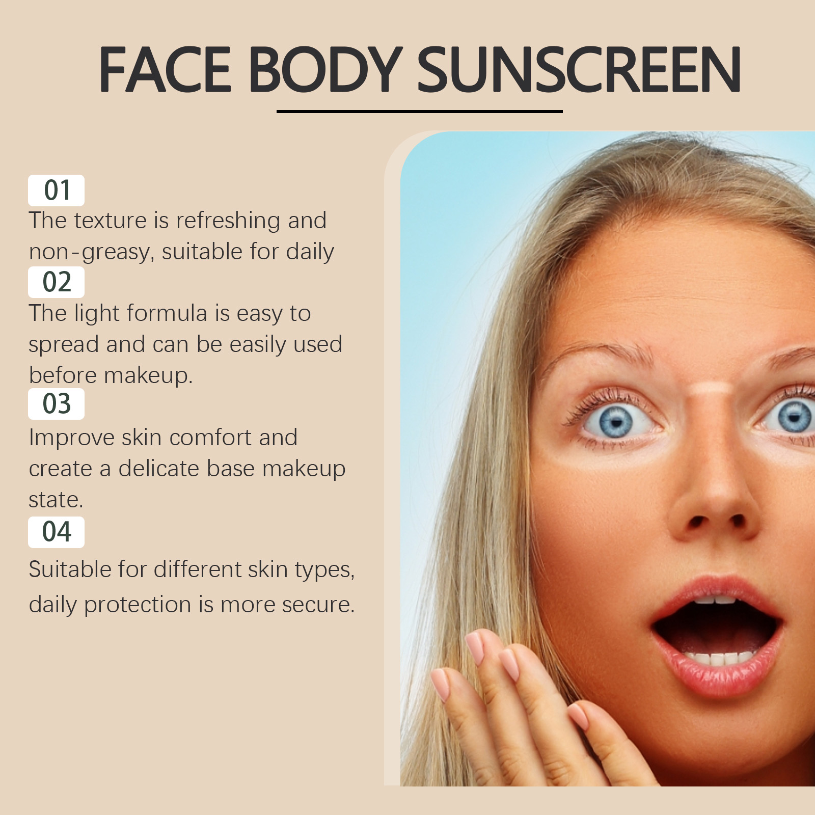Hoygi Light Protective Cream, Moisturizes And Moisturizes Outdoor Isolation Protection In Summer Natural Lightweight Non-Sticky Protective Cream - Image 4