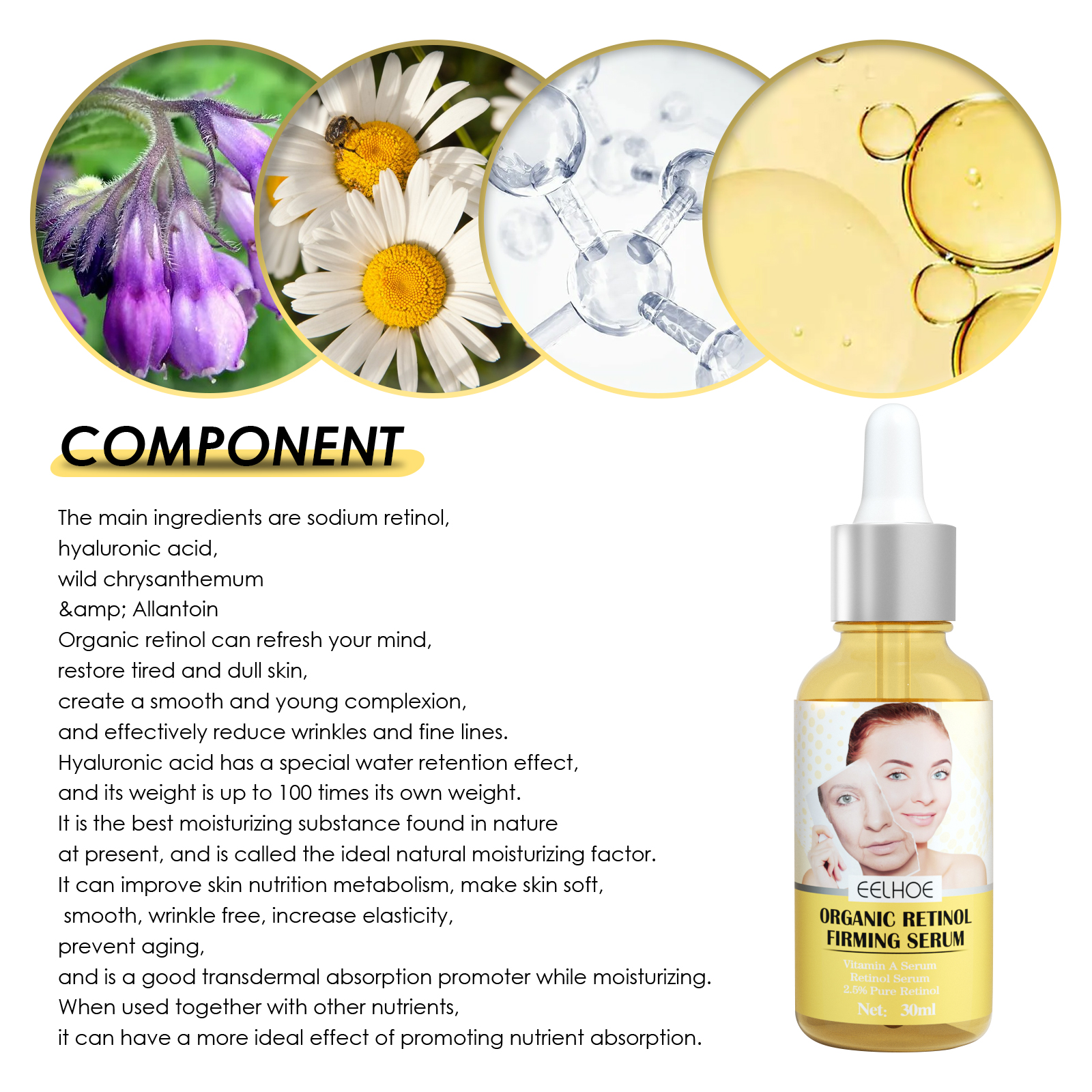 Retinol Firming Serum, Face Lift Firming Skin Hydrating Reduce Fine Lines Essence - Image 6