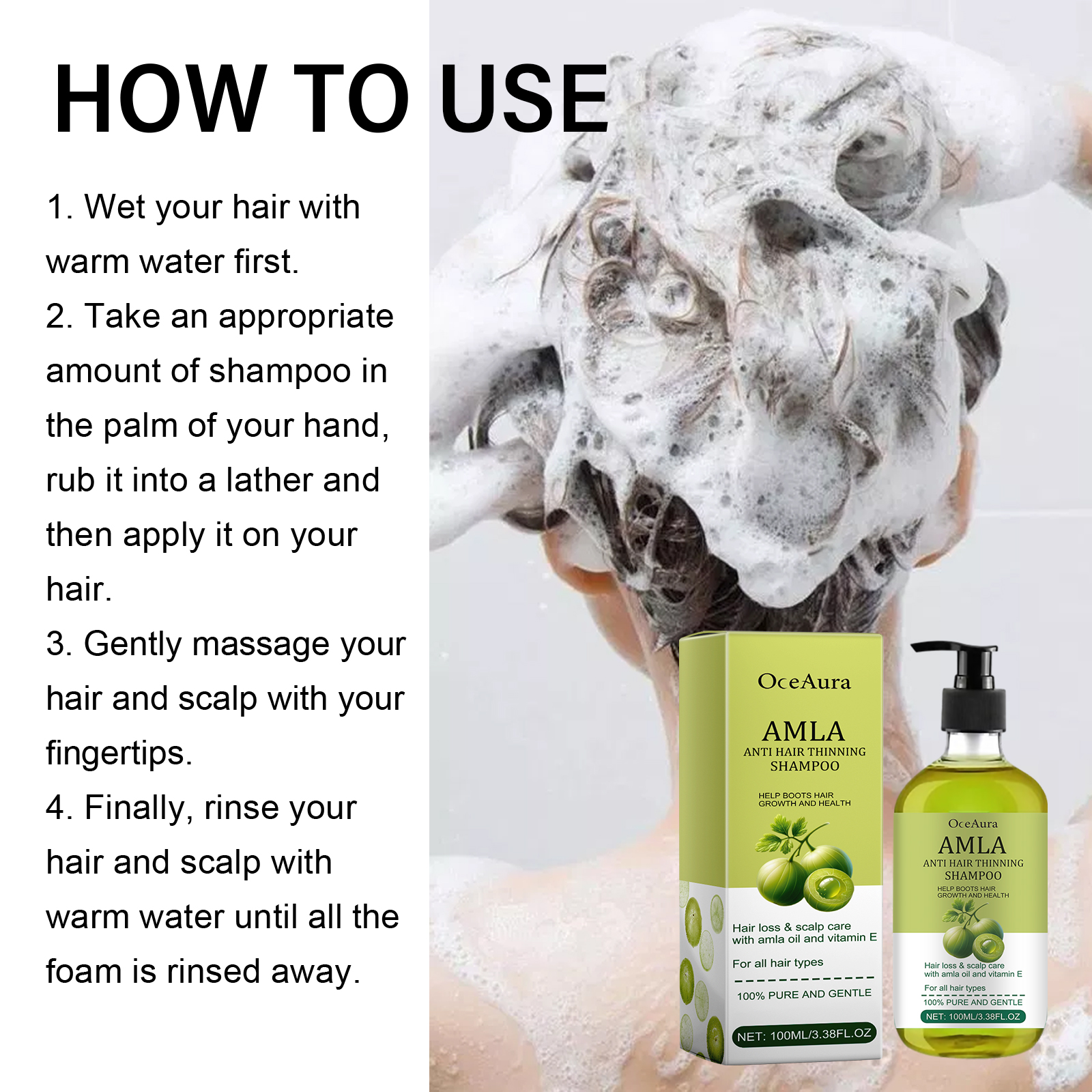 Amla Anti Hair Thinning Shampoo, Scalp Cleanness Moist Smooth Shiny Hair, Dense Hair Wash Protect Suits - Image 7