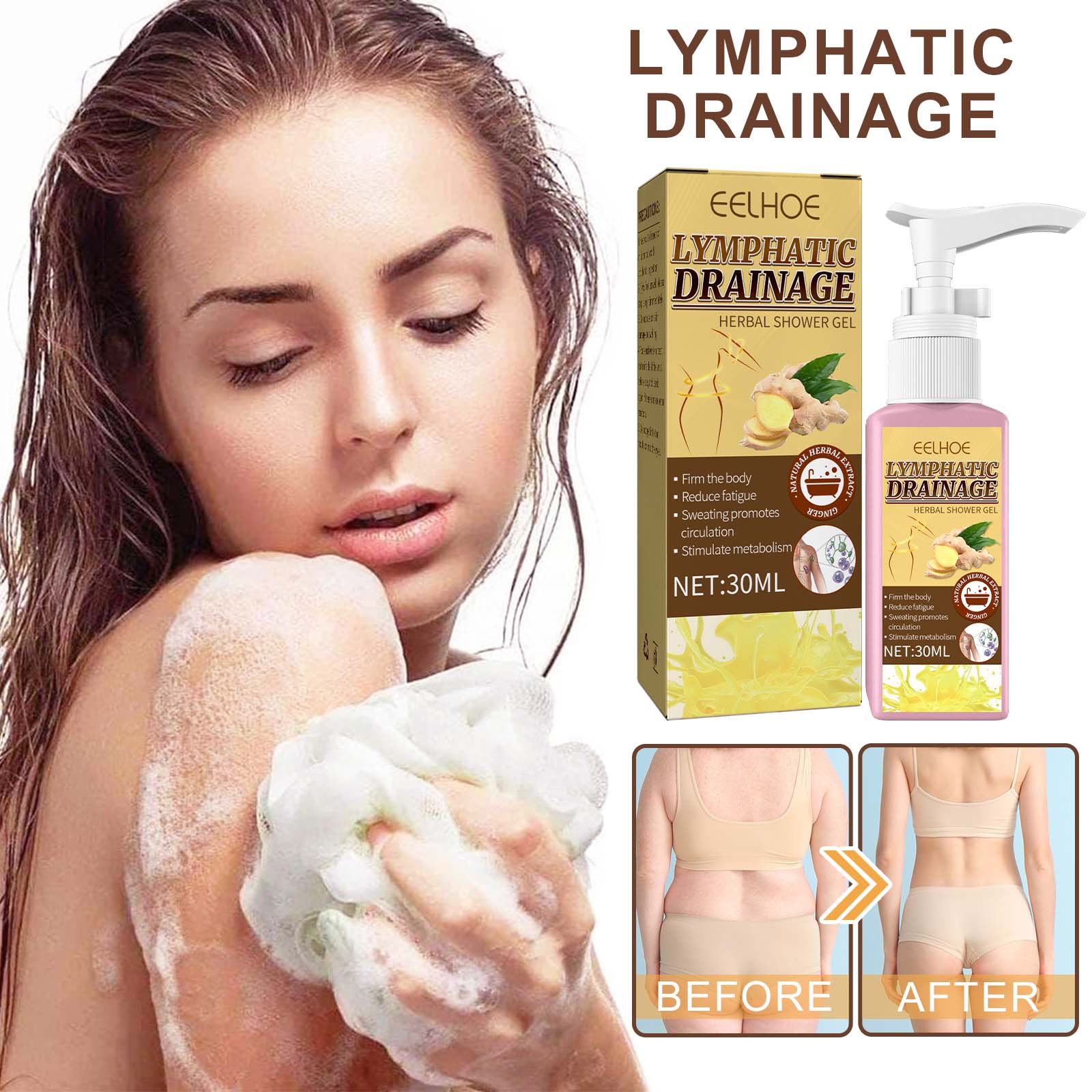 Lymphatic Drainage Herbal Shower Gel, Deep Cleaning, Waist Shaping, Body Shaping, Skin Tightening, Tummy Tightening And Ginger Essence Moisturizing - Image 3