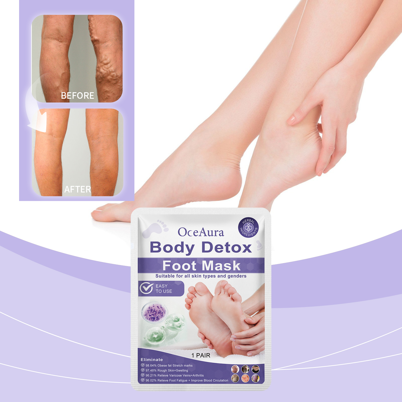 OceAura Foot Mask (Bag) Relieves Foot Discomfort, Gently Cleanses, Enhances Comfort, Tightens And Moisturizes The Skin - Image 2