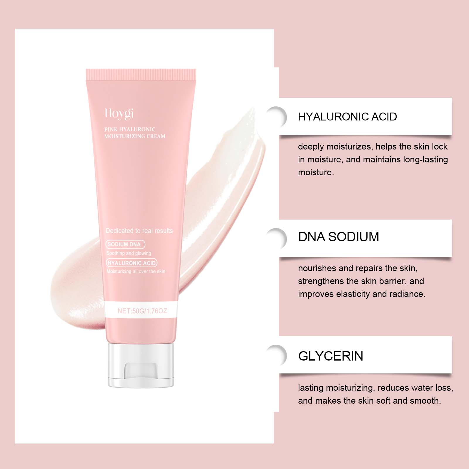 Hoygi Hyaluronic Acid Moisturizer, Gentle Hydrating, Nourishing And Brightening Facial Skin Gloss Care Cream - Image 4