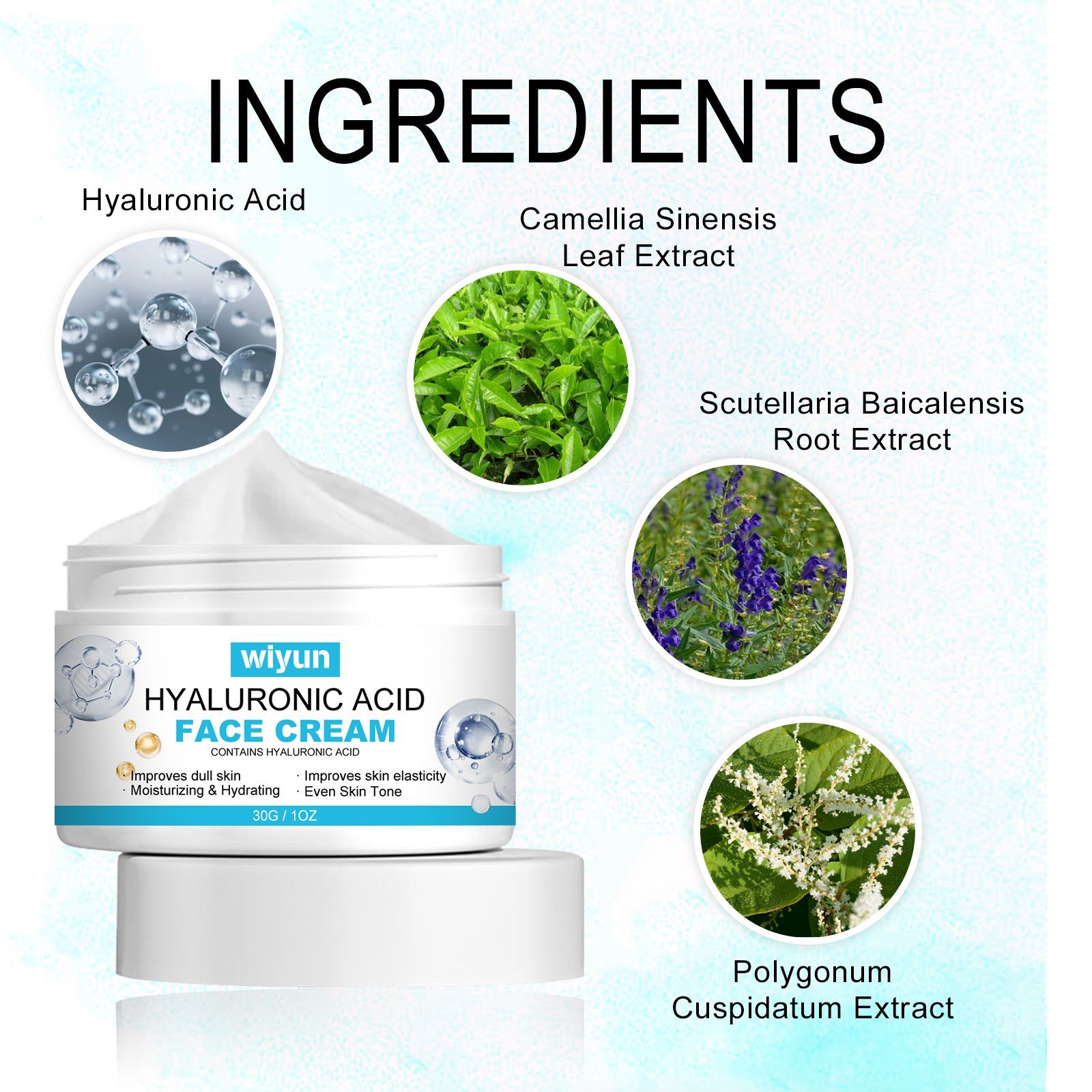 WIYUN Hyaluronic Acid Face Cream, Fade Wrinkles Repair Skin Barrier Moisturizing Moisturizing Skin Anti-Wrinkle Cream - Image 6
