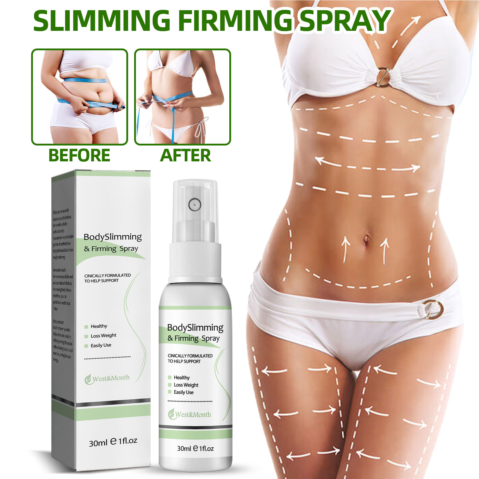 West&Month Body Slimming & Firming Spray, Slimming Body Firming Tummy And Arms Light Body And Body Massage Lotion - Image 3