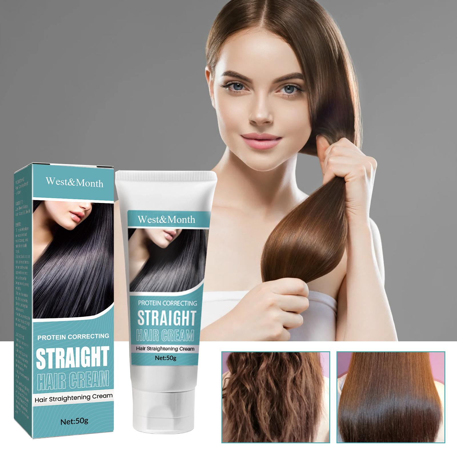 West&Month Protein Correcting Straight Hair Cream, Straighten-free Hair Treatment Repairs Damaged Smoothness Hair Cream - Image 2