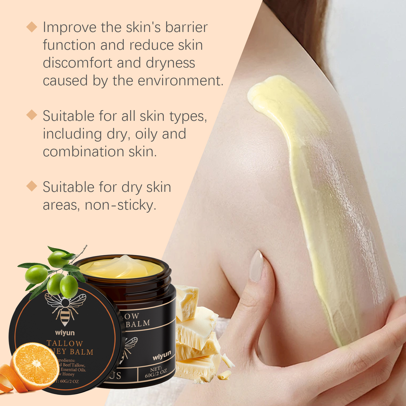 Wiyun The Beef Tallow Honey Moisturizing Cream Is A Gentle, Hydrating, Refreshing, Non-Sticky And Smooth Skin Moisturizing Cream - Image 4