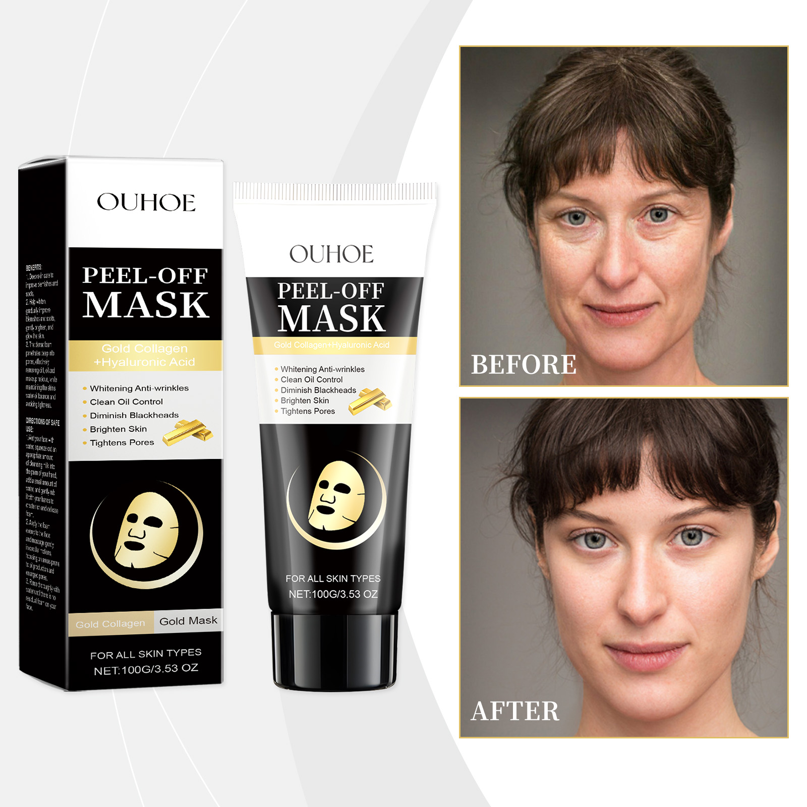 OUHOE Gold Facial Cleansing Mask, Moisturizing Daily Skin Care Moisturizing Facial Tear Hydrating Mask - Image 2