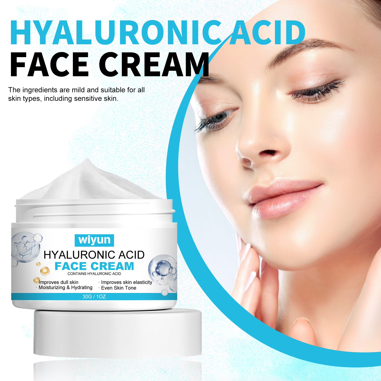 WIYUN Hyaluronic Acid Face Cream, Fade Wrinkles Repair Skin Barrier Moisturizing Moisturizing Skin Anti-Wrinkle Cream - Image 3