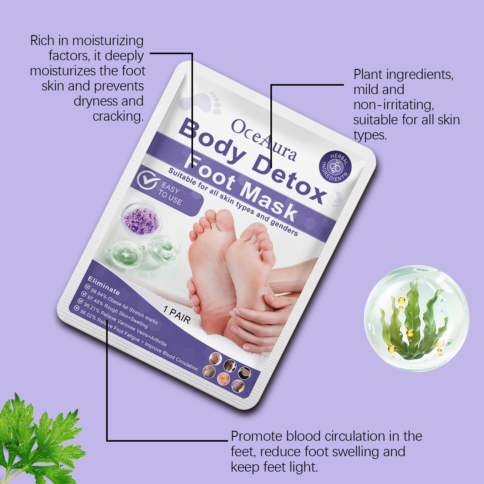 OceAura Foot Mask (Bag) Relieves Foot Discomfort, Gently Cleanses, Enhances Comfort, Tightens And Moisturizes The Skin - Image 3