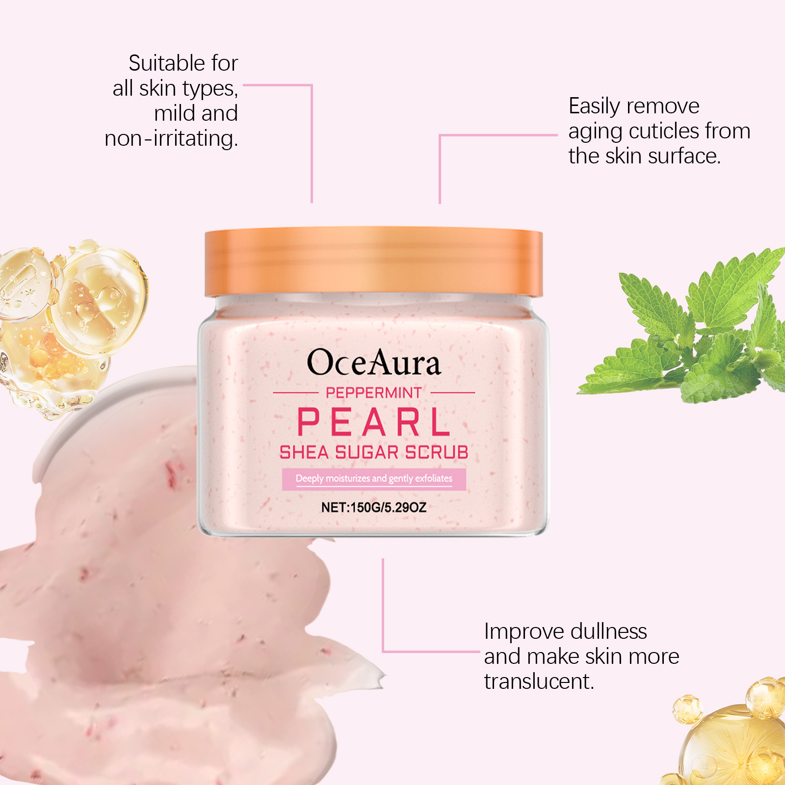 OceAura Mint Pearl Scrub Moisturizing Body Scrub Tender And Smooth Skin Cleansing And Moisturizing Cream - Image 4