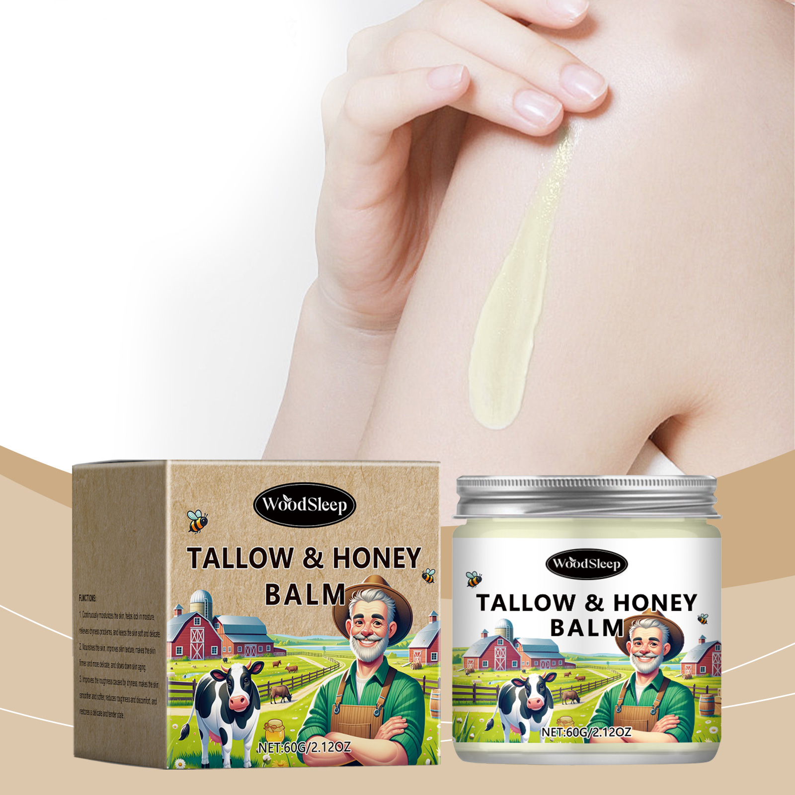 WoodSleep Tallow Honey Skin Moisturizer Hydrates Dry, Nourishes And Improves Skin - Image 2