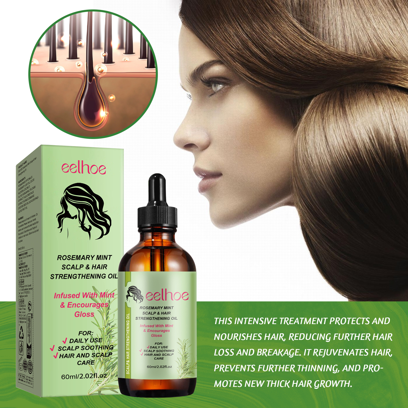 Rosemary Hair Care Essential Oil Repair Hair Dry Hair Frizz Smoothing Hair Care Essential Oil - Image 5