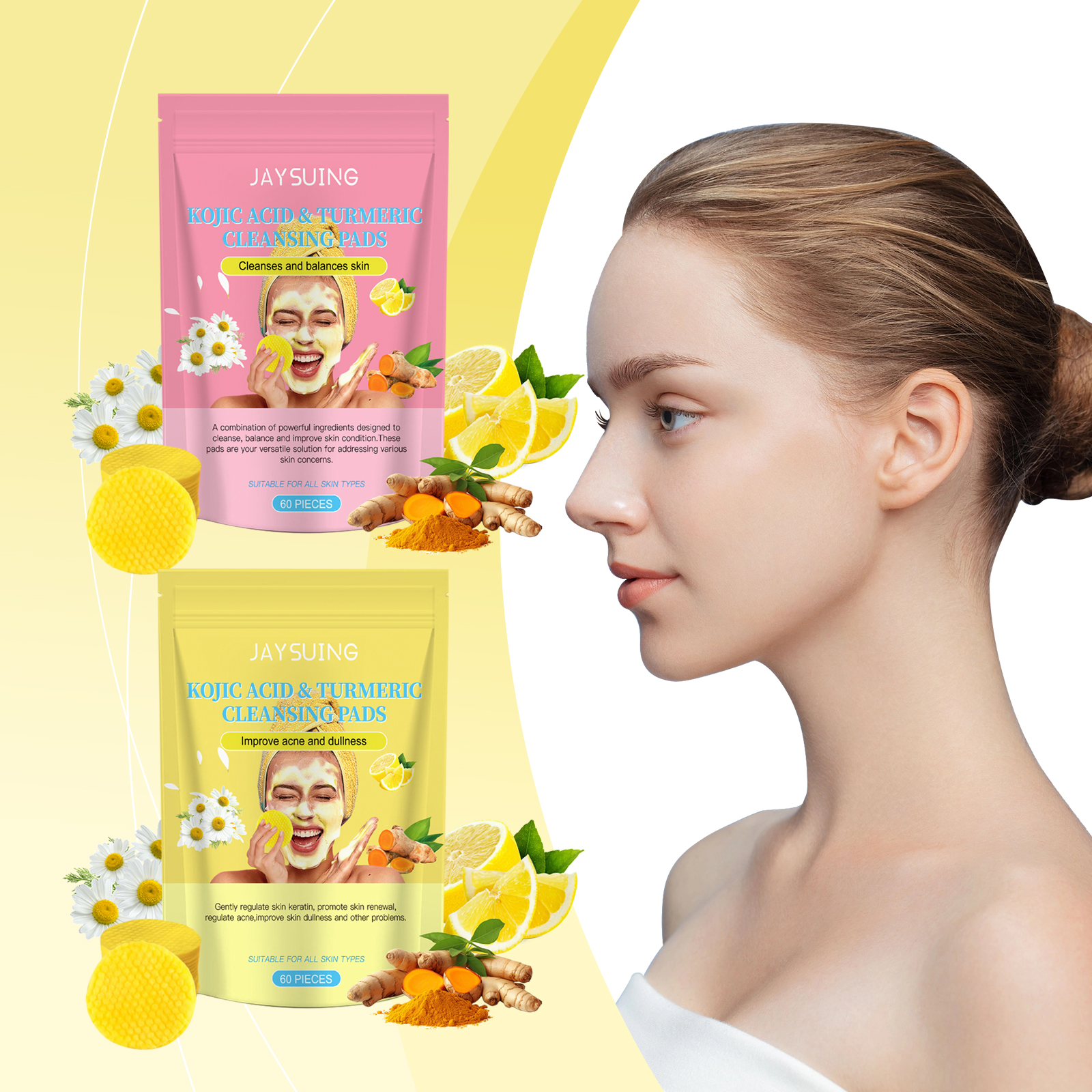 Jaysuing Kojic Acid And Turmeric Balanced Water-Oil Cleansing Pad, Gently Cleanses The Skin's Keratin Layer, Softly Purifies And Soothes The Skin Cleansing Pad - Image 2