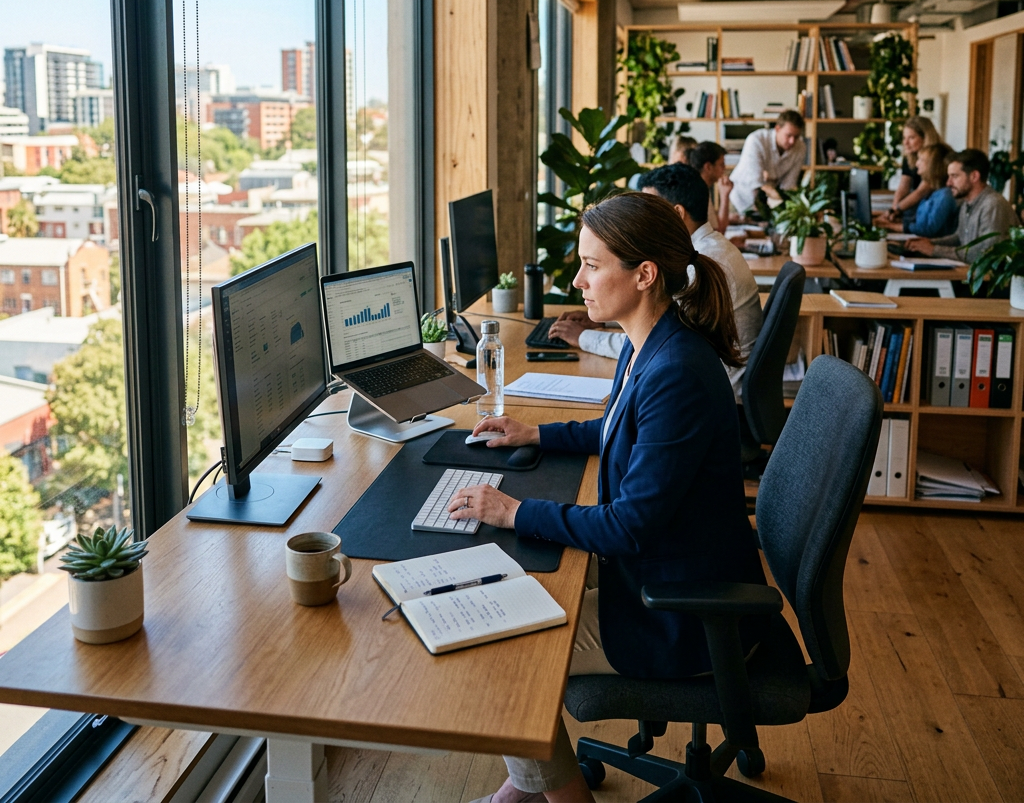 Professional workspace scene with natural lighting